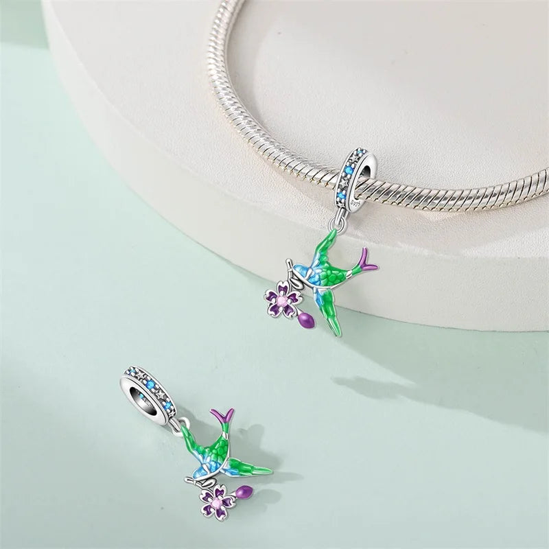 Spring 925 Sterling Silver Butterfly Snail Swallow Charms Beads Fit 3mm 925 Original Bracelets DIY Jewelry Birthday Gift