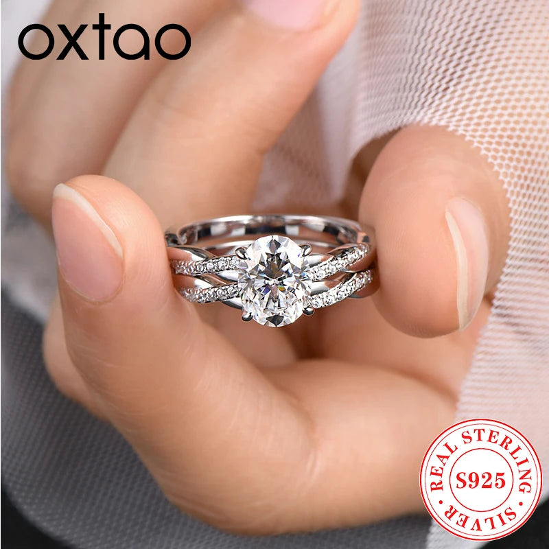 OXTAO 7x9mm 2.0 Carat  Oval Cut Moissanite Engagement Ring Set 925 Sterling Sliver Wedding Promise Bands Jewelry for Women