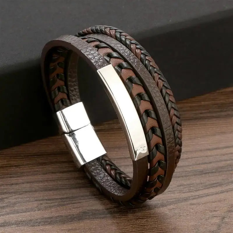 Fashion Cross Charm Mutilayer Leather Bracelet with Stainless Steel Clasp Men Punk Beaded Leather Bracelet For Men Jewelry Gift