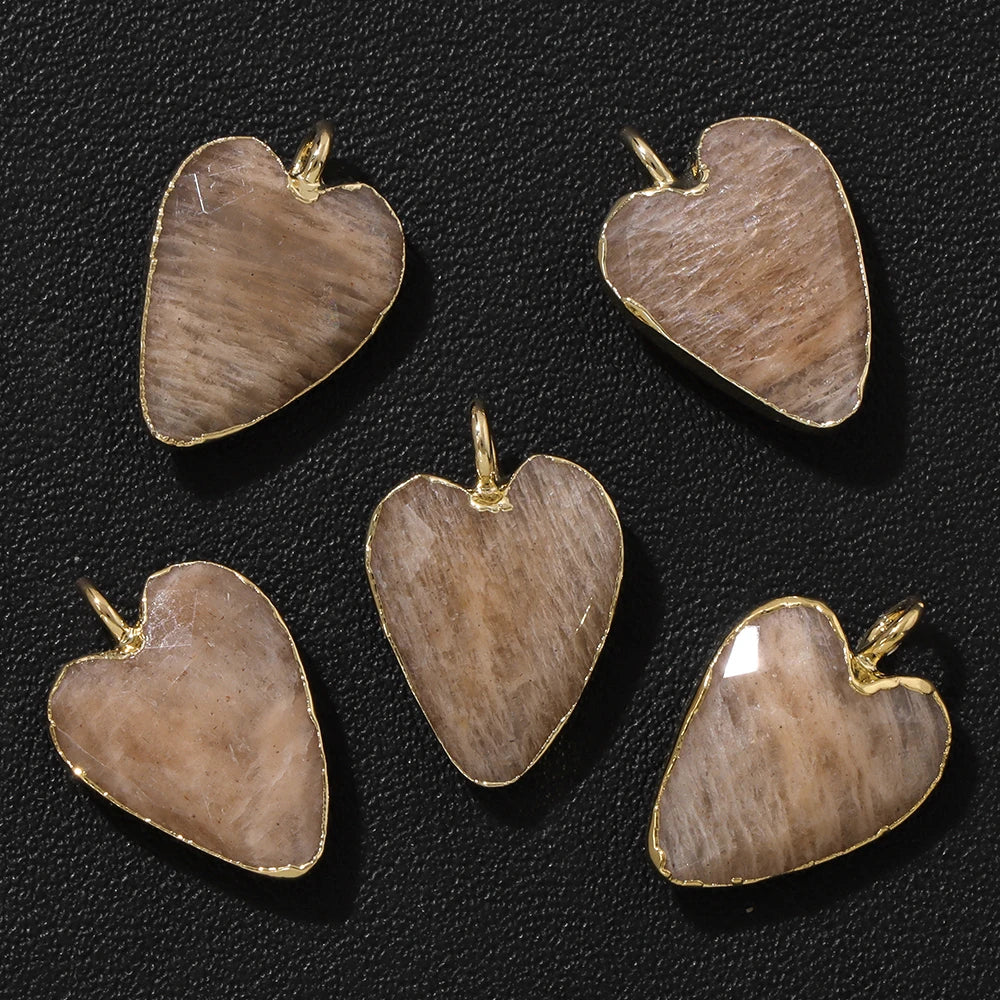 2PCS/lot Faceted Heart Shape Stone Pendant Natural Amethyst Rose Quartzs Labradorite Love Charms For Jewelry Making Necklace DIY