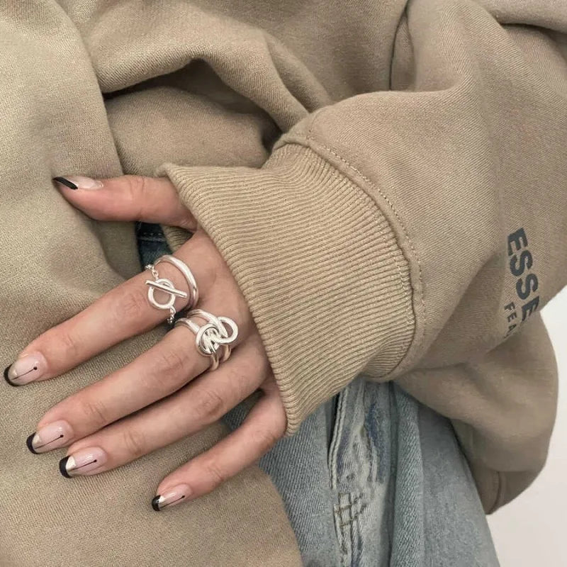 BF CLUB 925 Sterling Silver Rings For Women Open Minimalist Retro Chain Ring Creative Anillos Bague Fine Jewelry