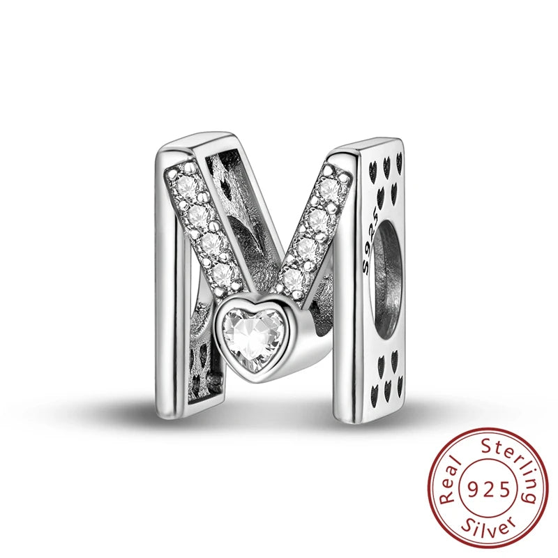 New 925 Sterling Silver Charm Beads 26 Letter Alphabet A-Z Charm Fit Original Charms Bracelet DIY Birthday Jewelry Gift Making