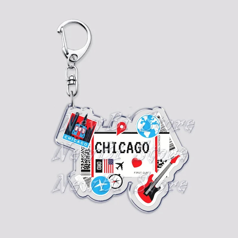 Hot Boarding Pass Keychains for Accessories Bag  NEW YORK TOKYO SEOUL PARIS LONDON Travel Souvenir Tickets Keyring Friends Gifts