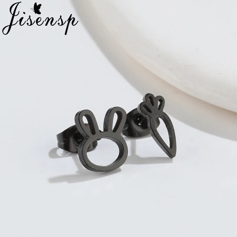 Jisensp Cute Bunny Rabbit Carrot Earrings Animal Stainless Steel Women Earrings Korean Fashion Jewelry for Girlfriend Gift