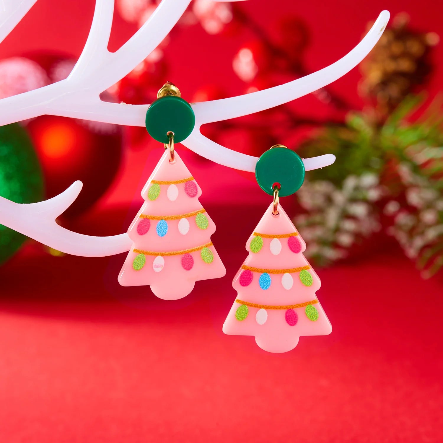 Trendy Colorful Christmas Tree Earrings For Women Rabbit Light Bulb Stripes Print Acrylic Dangle Earring New Year Party Jewelry