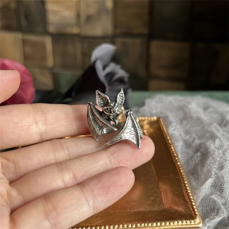 Personality Vintage Bat Ring For Women Index Finger Accessories Fashion Lady 925 Silver Ring Jewelry Female Adjustable Gift
