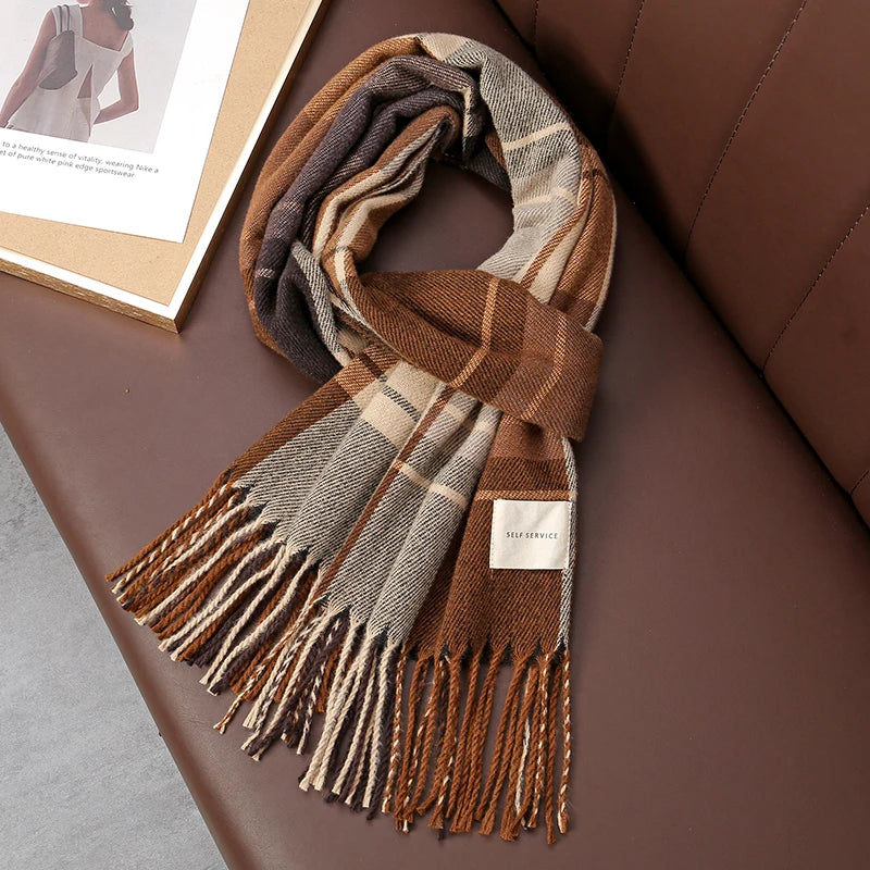 Winter Plaid Scarf Design Women Cashmere Pashmina Warm Shawl Lady Wrap Tassel Scarves Knitted Men Foulard Thick Blanket 2024 - Madeinsea©