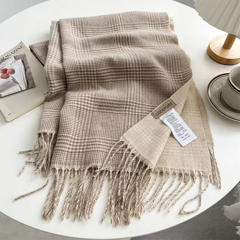 65*185cm Stripe Plaid Women Men Scarf Double Sided Imitation Cashmere Shawl Winter Pashmina Warm Wrap Foulard Neckerchief
