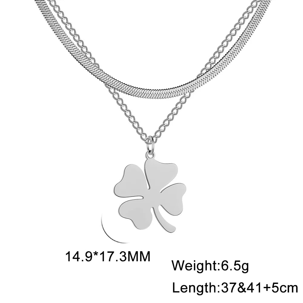 Dreamtimes Lucky Four Leaf Clover Necklace For Women Fashion Snake Chain Stainless Steel Pendant Necklaces Charm Choker Jewelry
