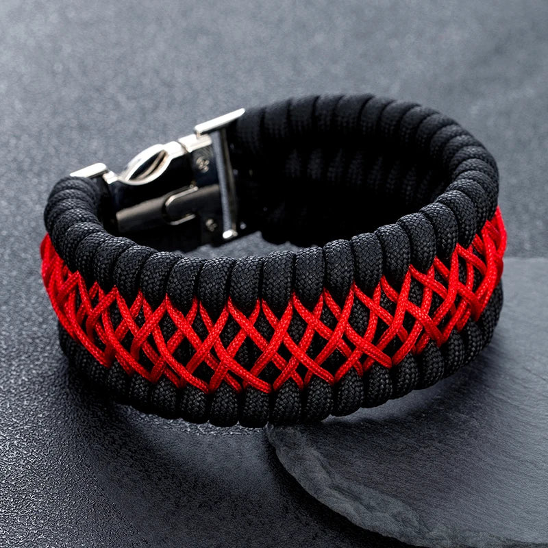 MKENDN Width Handmade Paracord Survival Bracelet Metal Buckle Outdoor Camping Rescue Emergency Rope Bracelet For Men Women Gifts