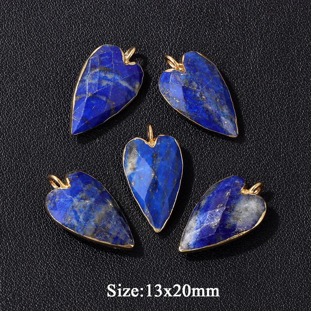 2PCS/lot Faceted Heart Shape Stone Pendant Natural Amethyst Rose Quartzs Labradorite Love Charms For Jewelry Making Necklace DIY
