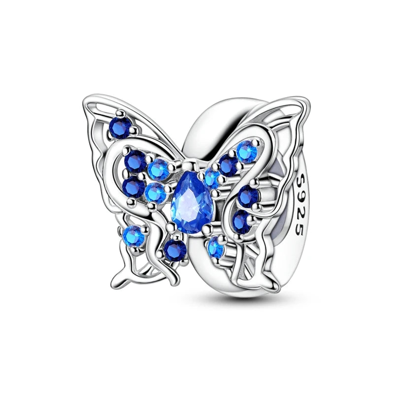 Springtime 925 Silver Gem Butterfly Dragonfly Flowers Charms Pendant Fit Pandach 925 Original Bracelets DIY Little Fresh Jewelry