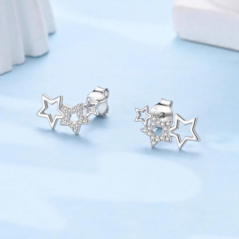 Crystal Zircon 100% 925 Sterling Silver Earrings Butterfly Zirconia Silver Stars Stud Earrings For Women Sterling Silver Jewelry