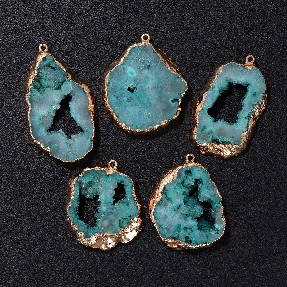 1 PCS Colorful Natural Quartz Geode Pendant Irregular Shape Gold Color Plated Agat Slice Charm Pendants For Jewelry Necklace DIY