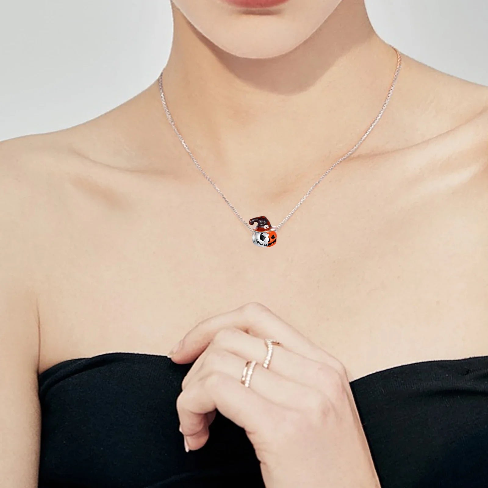 Halloween Charms 925 Sterling Silver Black Skull Bat Pumpkin Pendant Fit Original Bracelet Charm Beads Necklace DIY Fine Jewelry