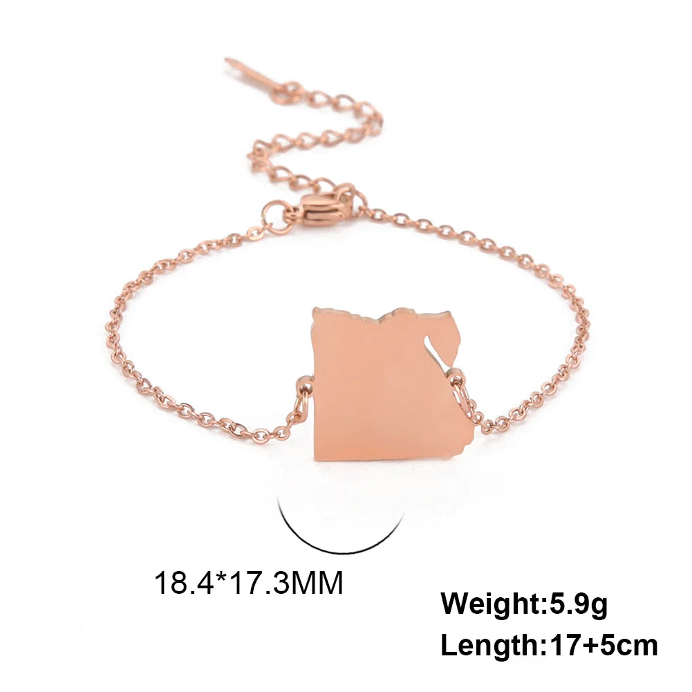 Hollow Syria Map Egypt Lebanon Yemen Map Bracelet Stainless Steel Gold Color Bracelet for Friend Memorial Gift