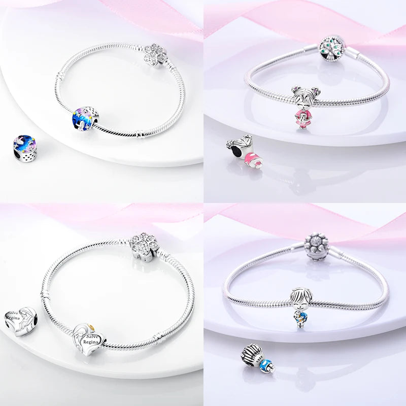 925 Sterling Silver Boy Girl Couple Lovers Beads Marriage Charms Dangle Fit Original  Bracelet Charms Jewelry Women DIY