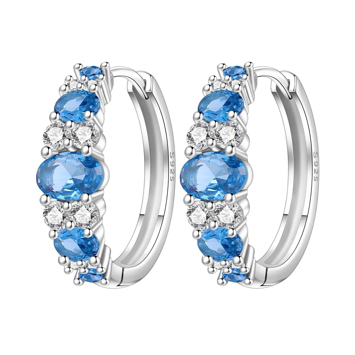 PANPOKI Original 925 Sterling Silver Blue Gradient Zircon Earrings Women Hoop Earring Anniversary Jewelry Trendy Gifts