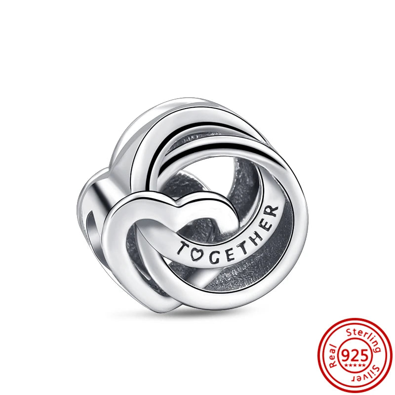 Authentic 100% 925 Sterling Silver Fit Original Pantaro Charms Bracelet Heart Round Style Simple Beads Women DIY Jewelry Making