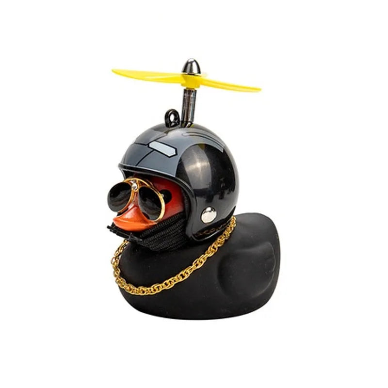 Broken Wind Rubber Duck With Helmet Pendant Black/Yellow Duck Road Bike Motor Helmet Riding Bicycle Accessories Car Decoration - Madeinsea©
