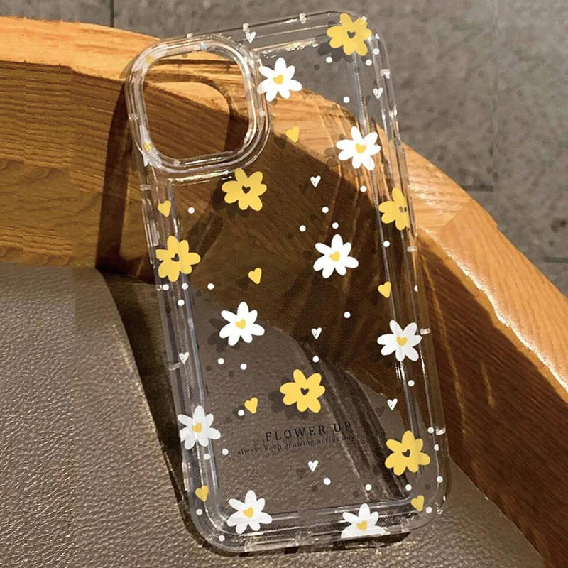 For iPhone 17 16 15 14 Plus 16E 13 12 Pro Max 7 8 Plus 17 Air Case Summer Floral Flowers Honey Bee Print Clear Phone Cases Cover