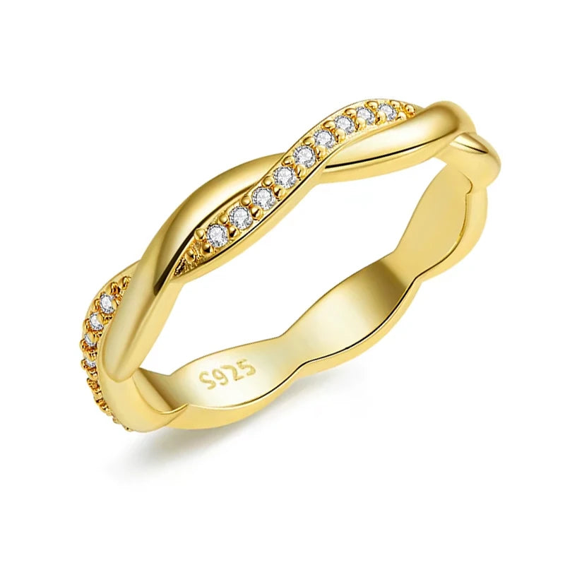 BAMOER 925 Sterling Silber Twisted Vine Zirkonia Eternity-Ring für Damen, 3 Farben