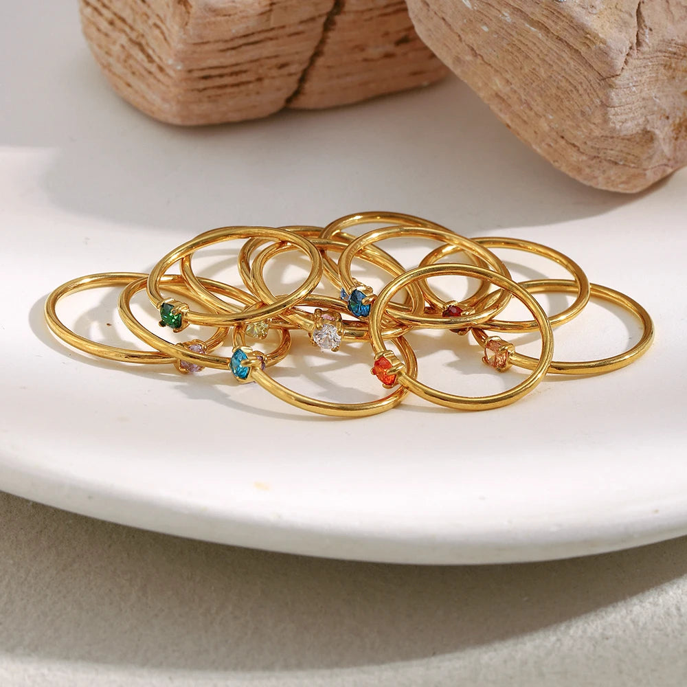 MamacitaSlay Stainless Steel Ring Thin Strip White Zircon Ring Glamorous Women's Classic Waterproof Jewelry High Quality Gifts