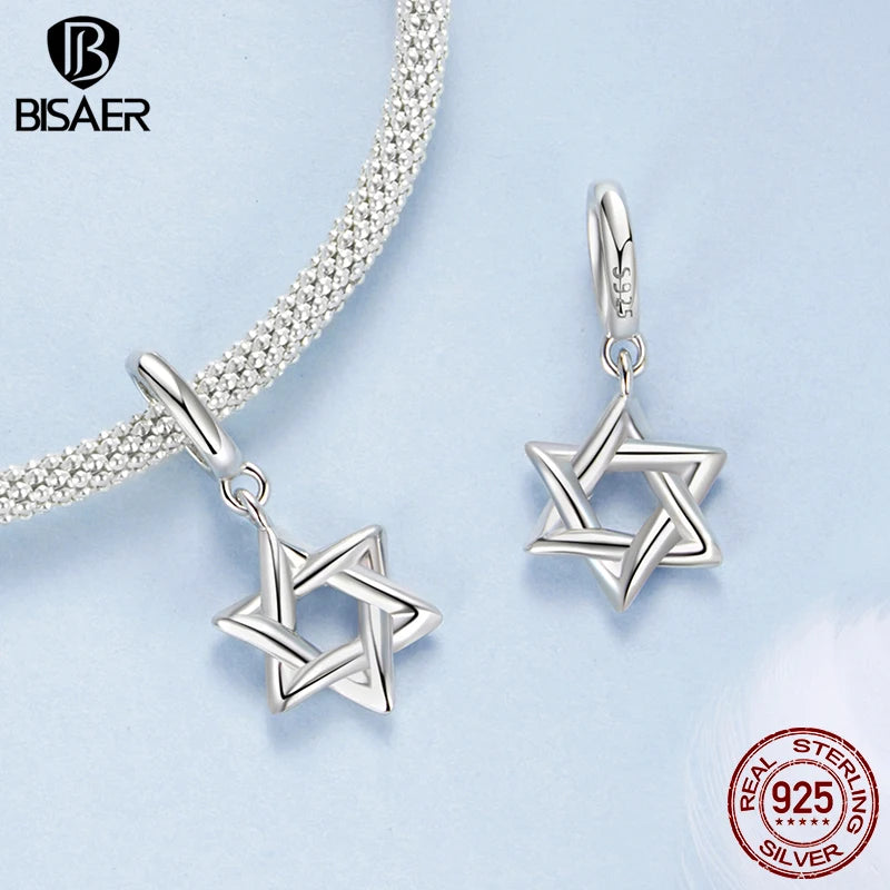 BISAER 925 Sterling Silver Heart Charm Bead Star Celtic Symbol Pendant For Women DIY Bracelet & Necklace Fine Jewelry Gift