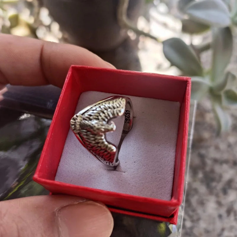 Buyee 925 Sterling Silber Ring Finger Adler offener Ring für Frau Männer Mode einzigartige Tier Punk feiner Schmuck Kreis mit Box