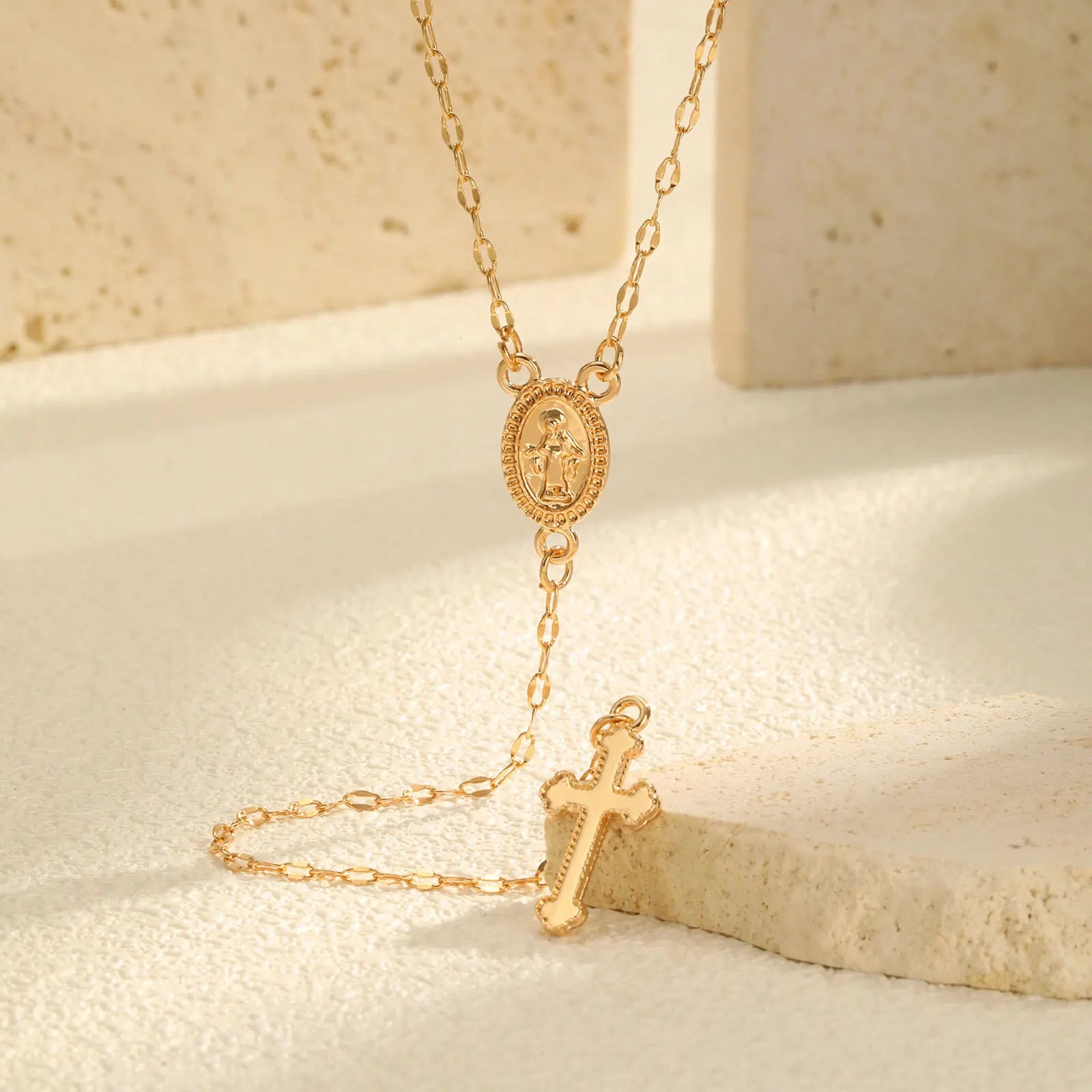Vnox Classic Religious Necklace For Women Vintage Christian Cross Tail Rosary Pendant Necklace Charm Faith Prayer Jewelry Gifts