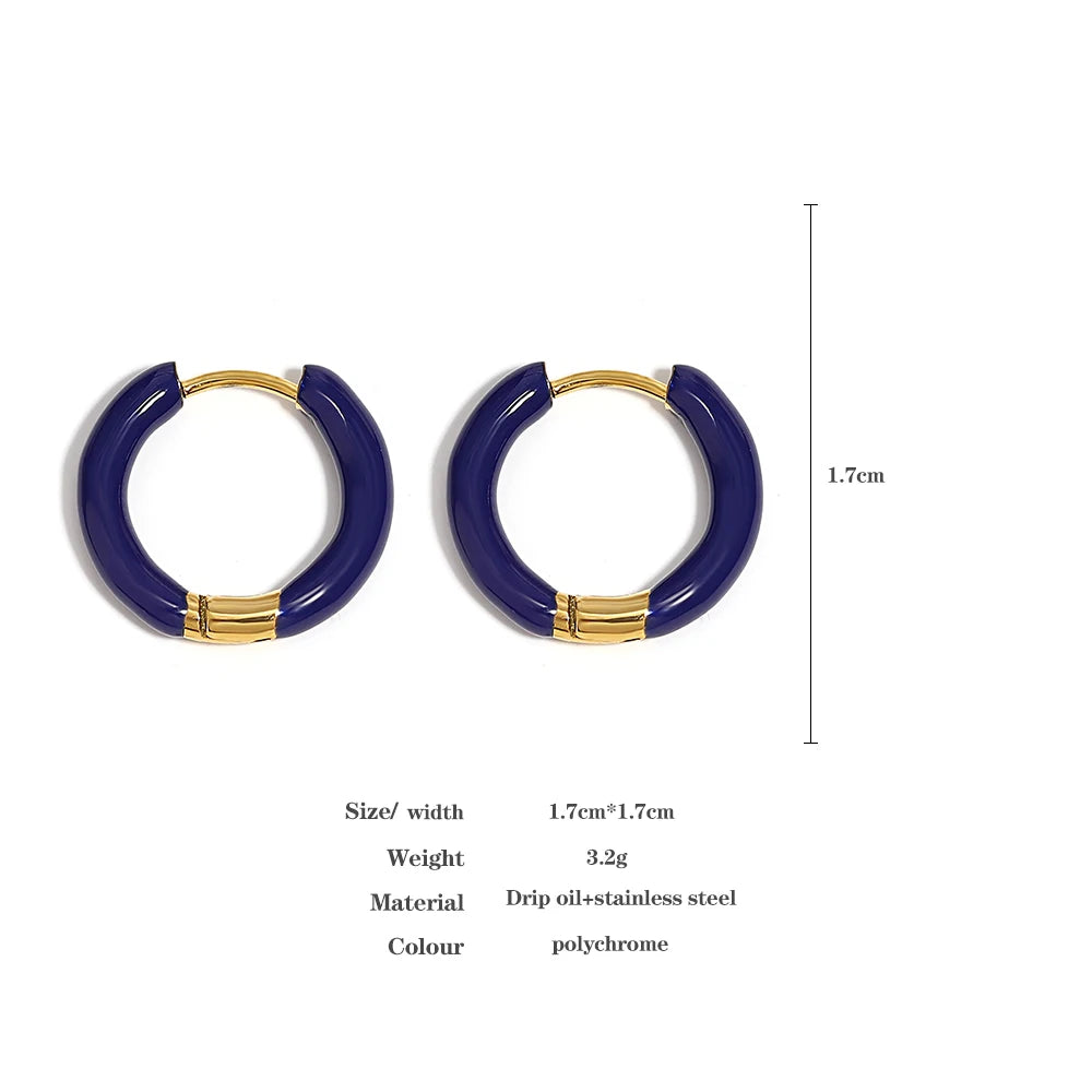 AENSOA Colorful Enamel Stainless Steel Hoop Earrings for Women Geometric Round Circle Earrings Trendy Gold Color Jewelry 2023