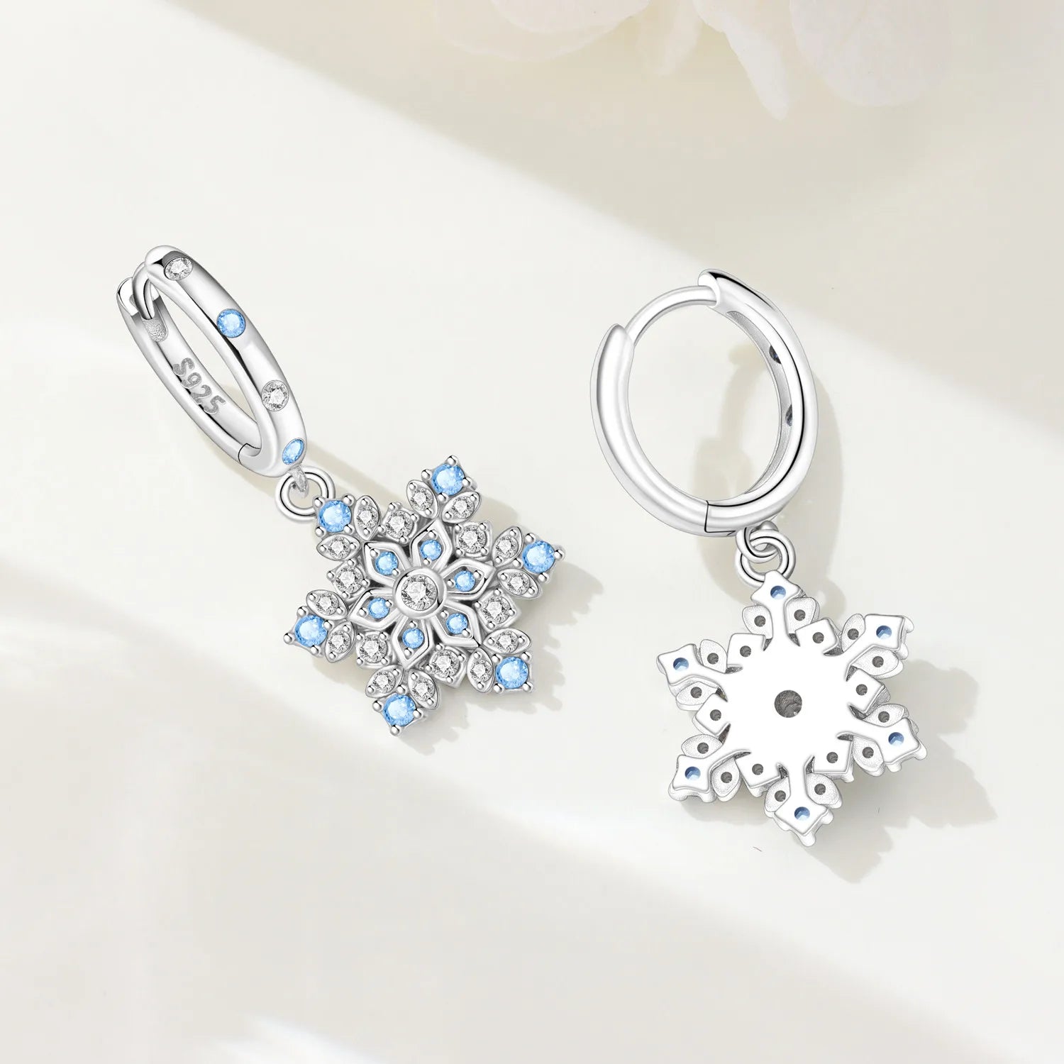 PANPOKI 925 Sterling Silver Sparkling Blue Snowflake Earrings Series Drop Earrings For Women Party Gifts Trendy Jewelry