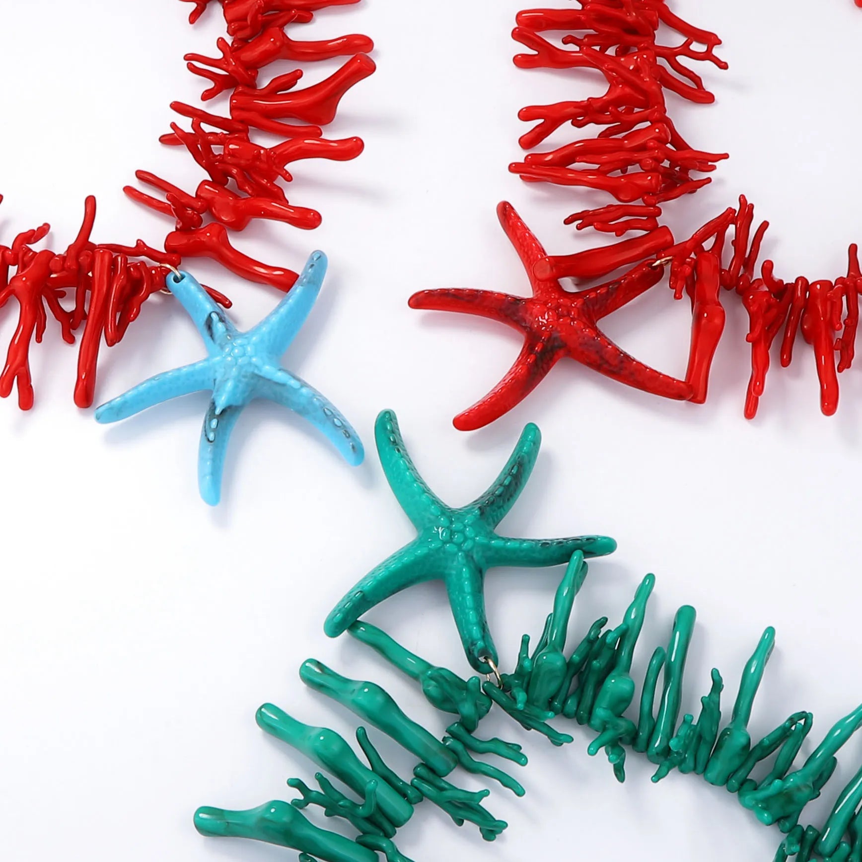 Exaggerated Ocean Inspired Coral Plastic Unique Starfish Pendant Necklace