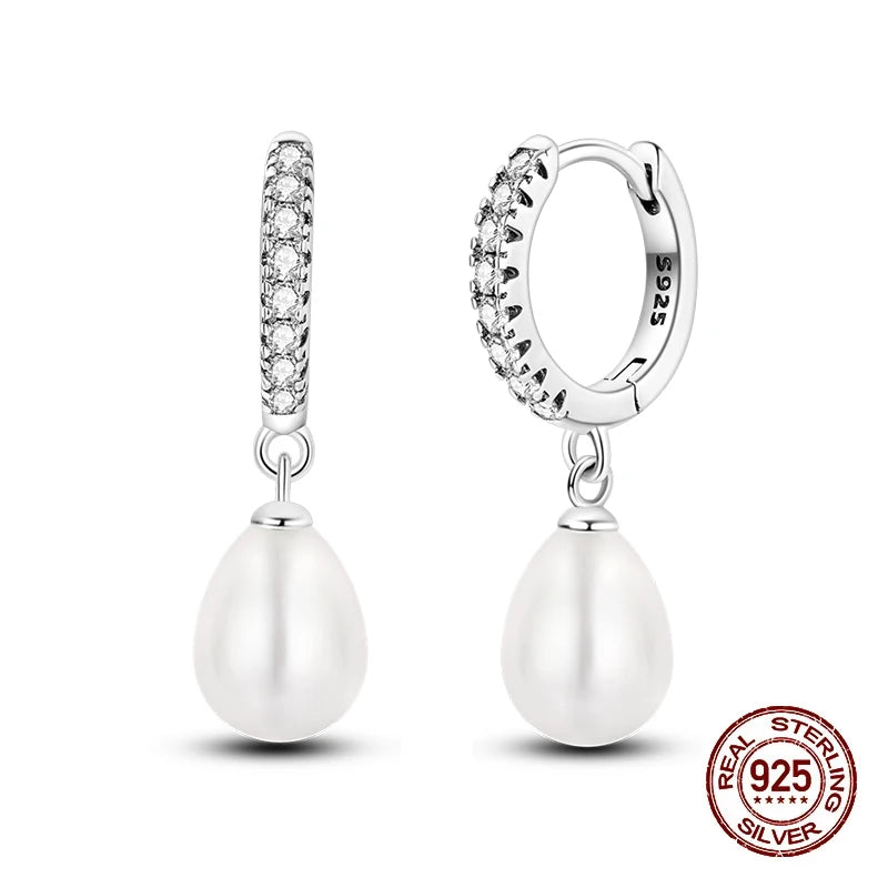 Classic Earrings 925 Silver Shining Pearl Hoop Earrings For Women Daily Wear Wedding Engagement Birthday Fine Party Jewelry Gift