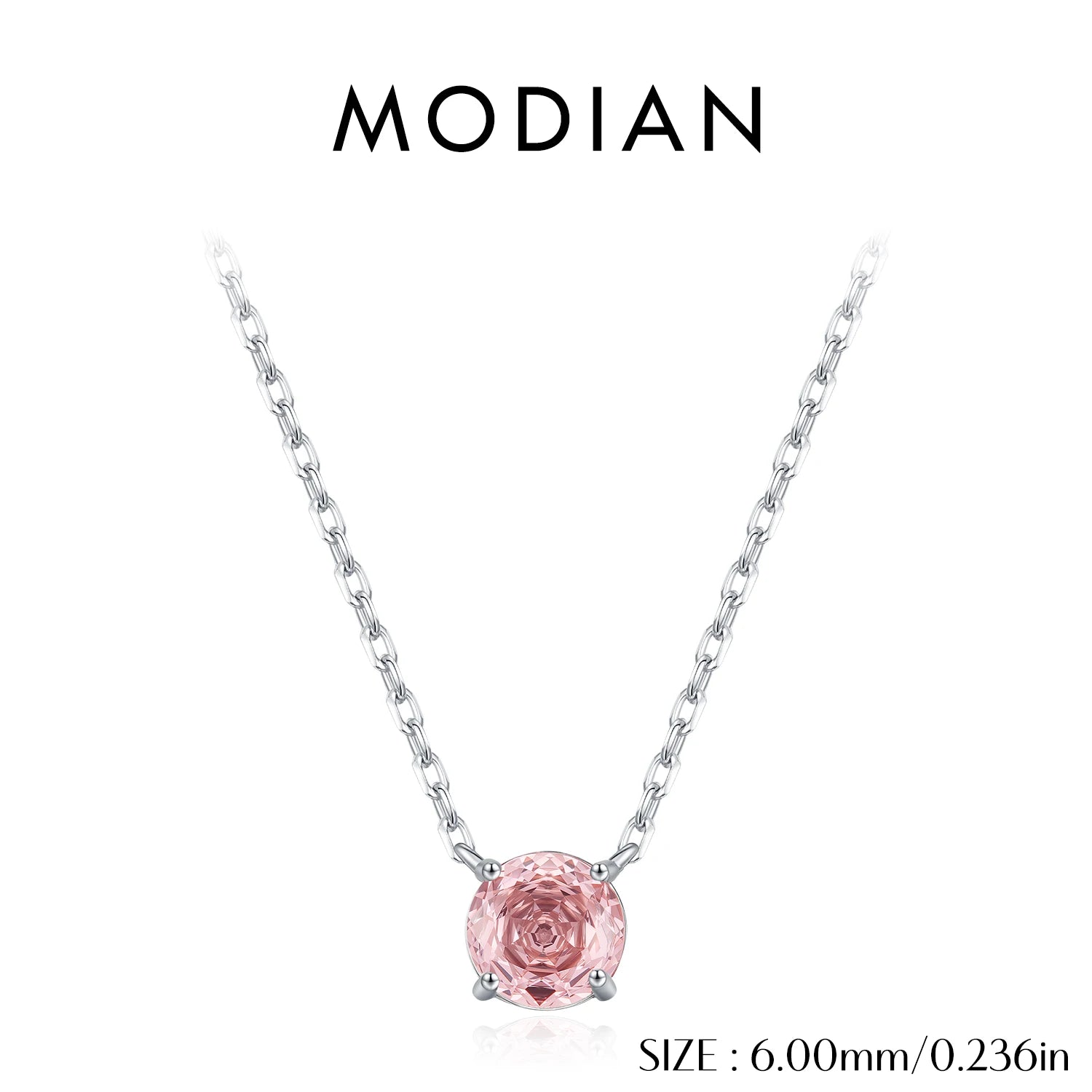 MODIAN 925 Sterling Silver Exquisite Romantic Round Morgan Pink Roses Cut CZ Pendant Necklaces For Women Fine Jewelry Gifts