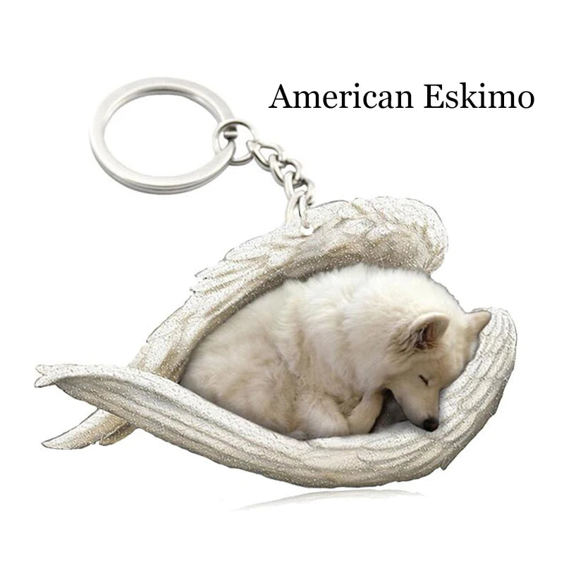 100 Style Cut Dog Sleeping Angel Pendant Bag Keychain Car Keychain Keyring Animal Pet Jewelry Boyfriend Girls Gift Accessories