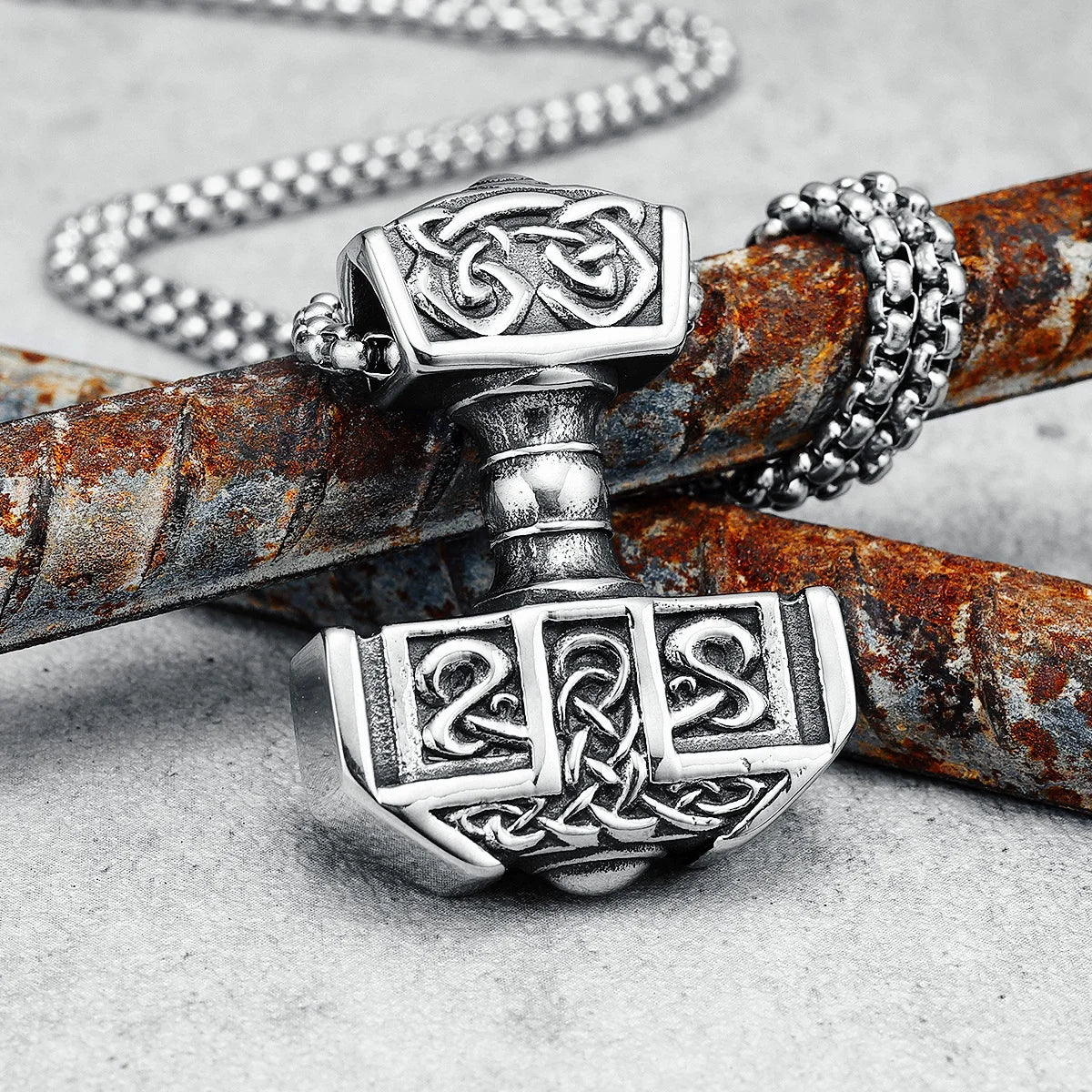 Viking Thor's Hammer Pendant Necklace 316L Stainless Steel Nordic Retro Soldier Men Chain Rock Punk for Friend Male Jewelry Gift