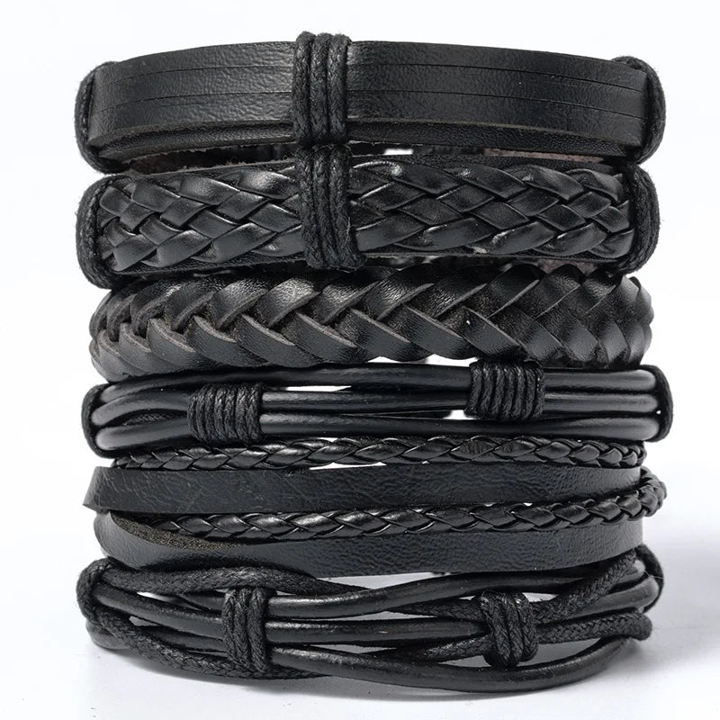 8 Fashion Bracelet Viking Bracelet For Men Hand Bracelets Woven Skull Hand Jewelry Adjustable Leather Set Bracelet For Leather