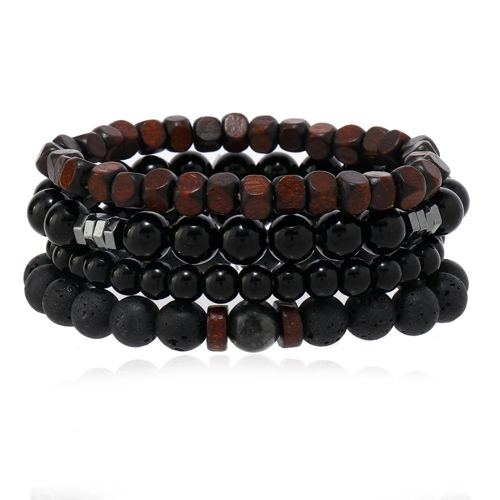 Wholesale Best-selling Multi-layer Buddha Bead Beaded Bracelets Men's Retro Style Multi-layer Elastic Thread Adjustable Wooden