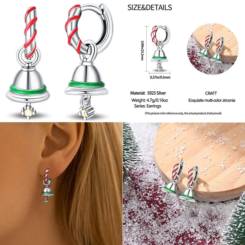 925 Sterling Silver Christmas Blue Snowflakes Tassel Diamond Earrings Red Bow for Women Creative Jewelry Christmas Themed Gifts
