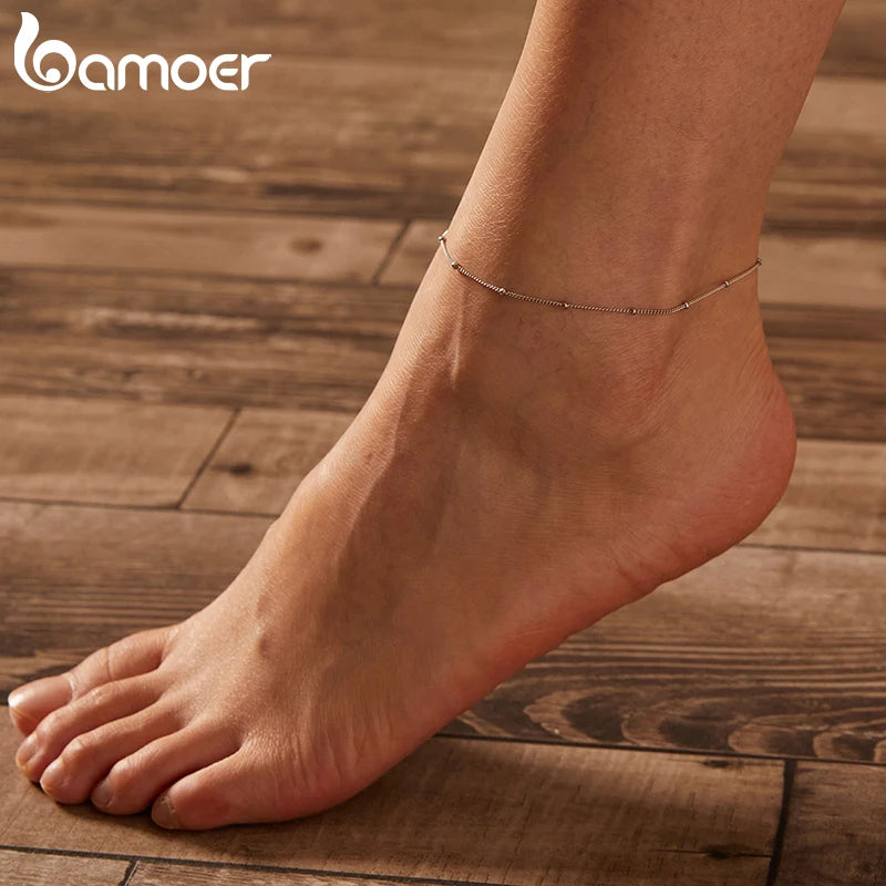 BAMOER Fußkettchen-Armband aus 925er Sterlingsilber mit Schlangenkette, verstellbare Strand-Fußkettchen für Frauen, Fußkettenschmuck, 3 Stile