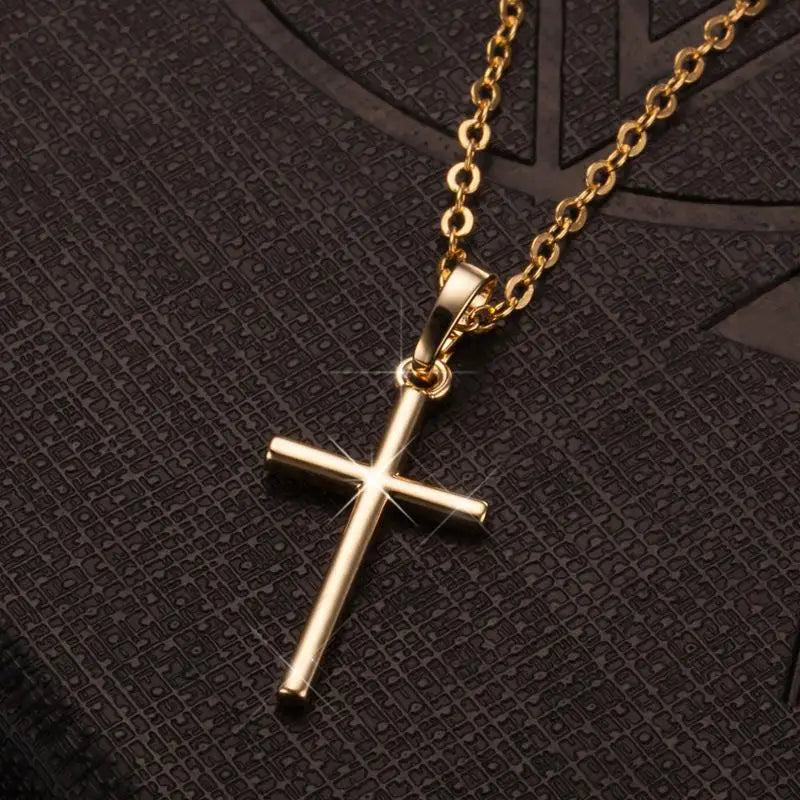 2022 Fashion Stainless Steel Necklace For Men Women Black Gold Color Silver Color Cross Pendant Chain Necklace Jewelry Gift