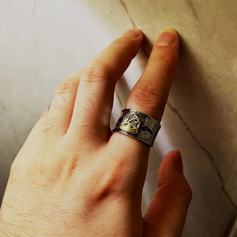 Bague large œil d'Horus doré craquelé rétro pour homme, style punk gothique, ajustable, bijou de créateur fait main, accessoire unisexe