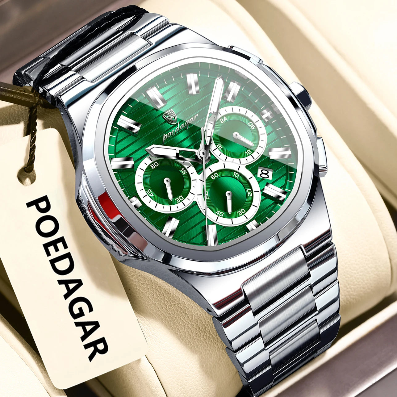 POEDAGAR Business Man Wristwatch Date Chronograph Waterproof Luminous Luxury Men Watch Stainless Steel Quartz Men's Watches Male - Madeinsea©