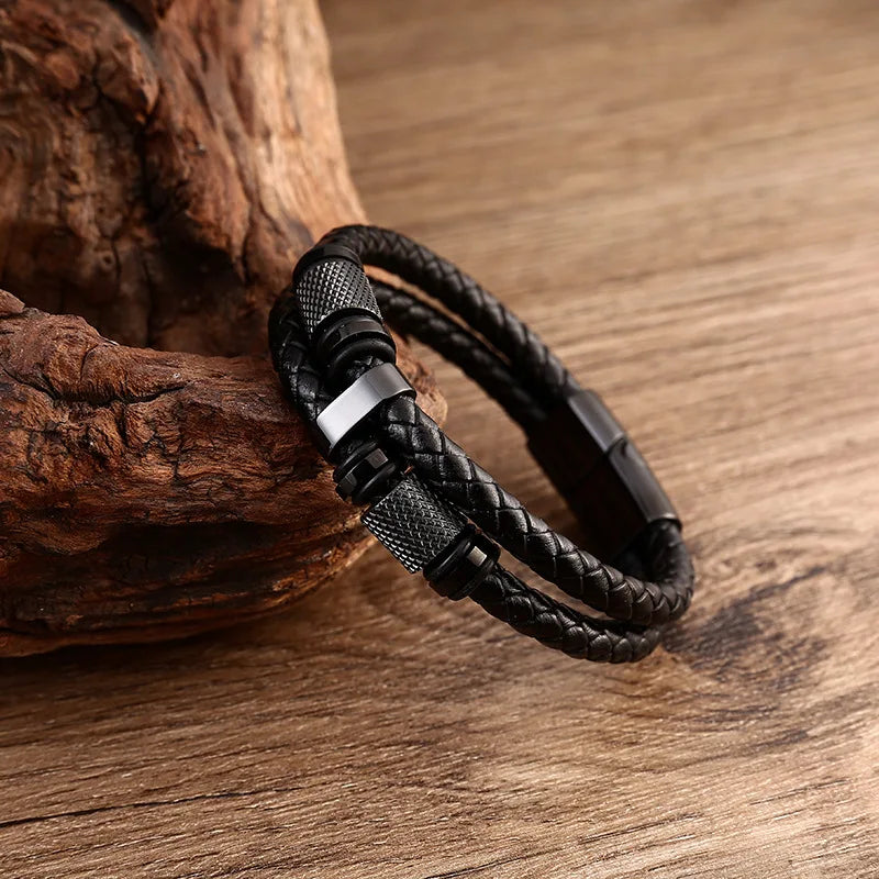 MKENDN Trendy Leather Bracelets Men Stainless Steel Multilayer Braided Rope Bracelets For Male Bracelets Jewelry Pulsera Hombre