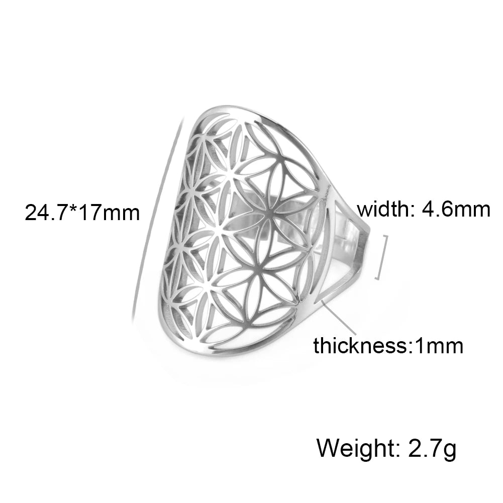 Unift Scared Geometry Flower of Life Ring Adjustable Stainless Steel Ring Men Women Accessories Vintage Filigree Viking Jewelry - Madeinsea©