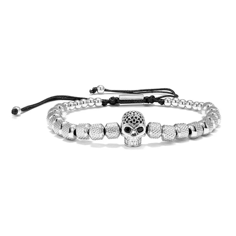 MKENDN Punk Rock Skull Micro Pave CZ Charm Men Bracelets Stainless Steel Crystal Bangles Couple Handmade Jewelry Gift