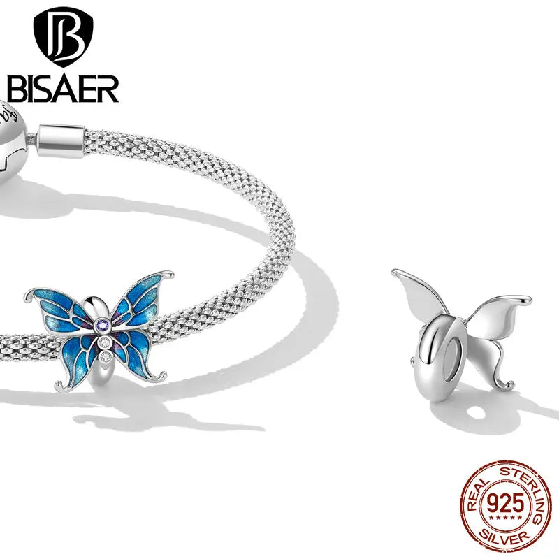 BISAER 925 Sterling Silber Blume Silber-Silikon Charm Seestern Libelle Bead Fit Frauen DIY Armband Edlen Schmuck