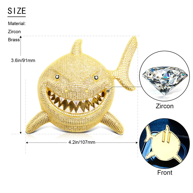 High Quality Shark Pendant Necklace For Men Hip Hop Jewelry With 12mm Cuban Chain Cubic Zirconia Necklace Dropshipping