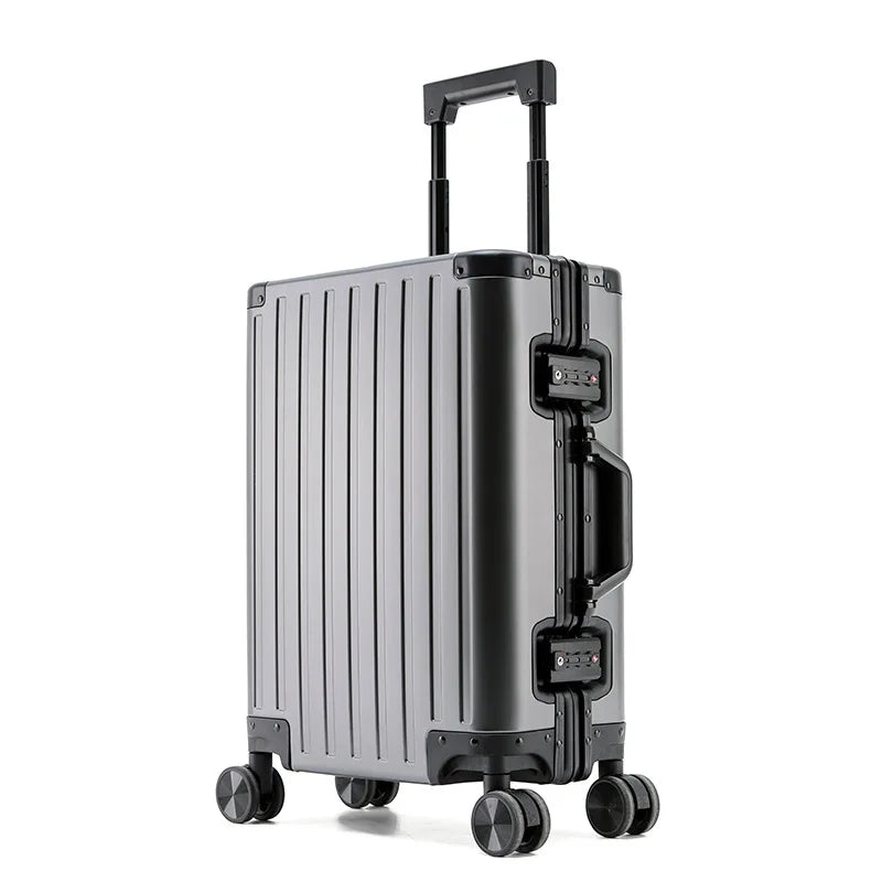 All-aluminum-magnesium alloy suitcase: women's 24-inch aluminum-framed swivel trolley case, men's 20-inch boarding travel metal